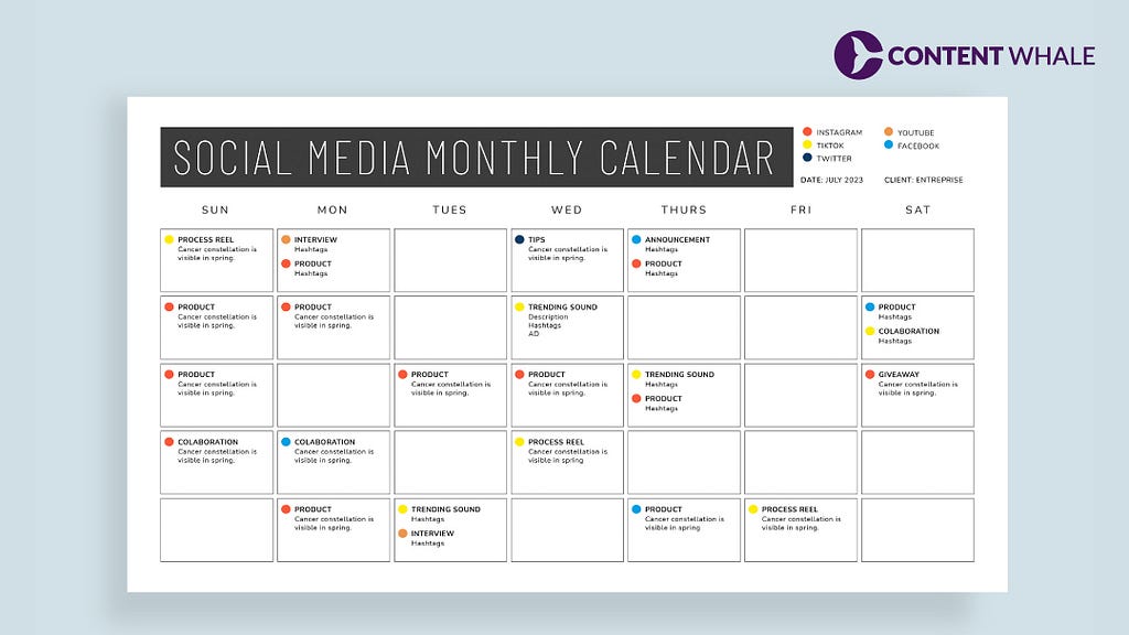 Content Creation Marketing Strategy — Content Calendar