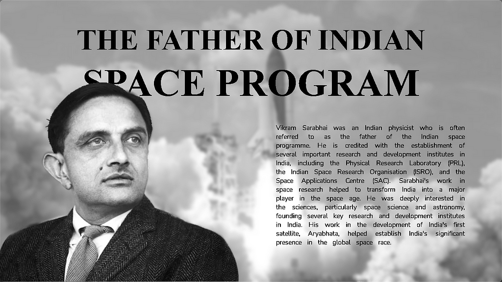 Entry page of the website that i made to give tribute to Vikram Sarabhai.