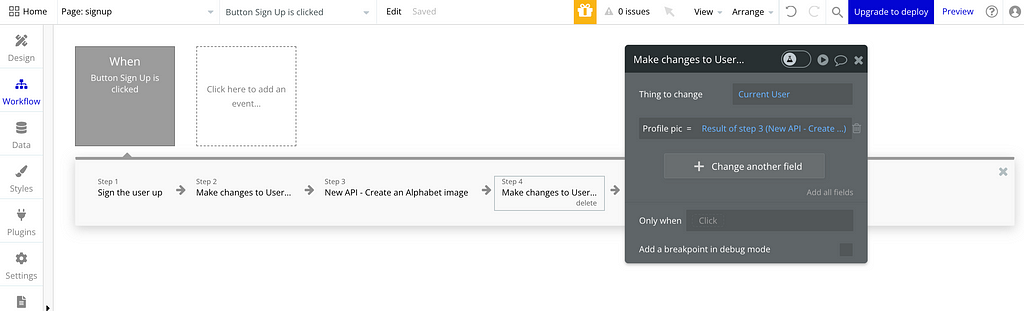 A picture showing how we save the returned value of our API call(an image) to the user’s profile pic data field.