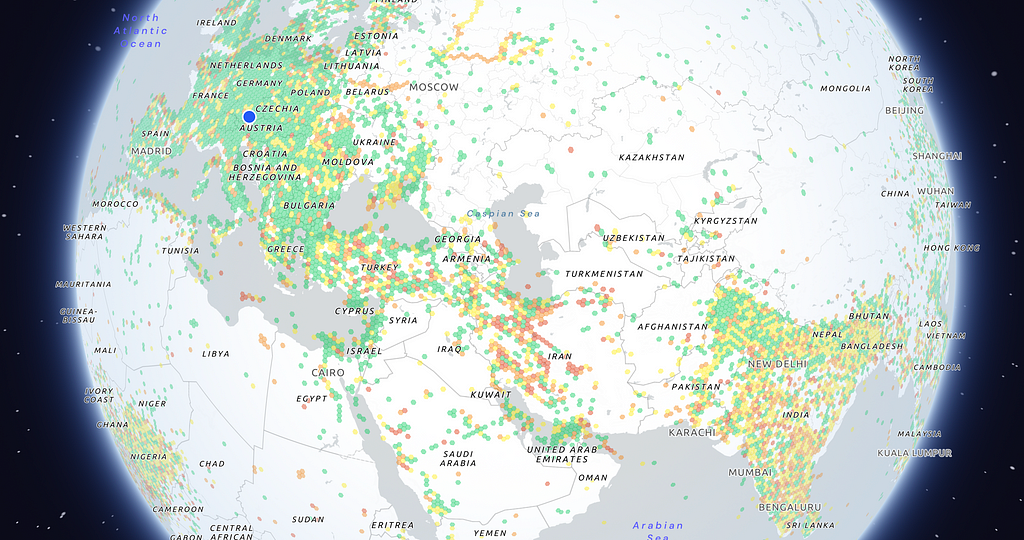 The colored hexagons represent the user base.