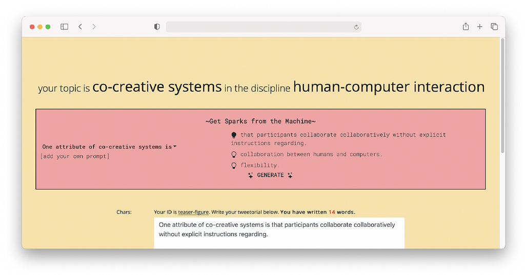 Screenshot of Sparks, a system that supports creative writing.