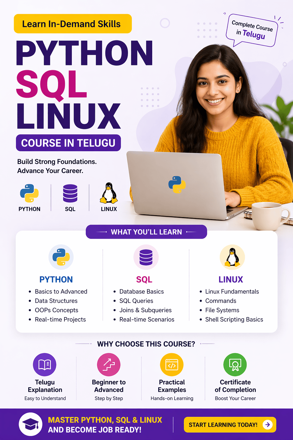 Python SQL Linux Course in Telugu with Practical Examples