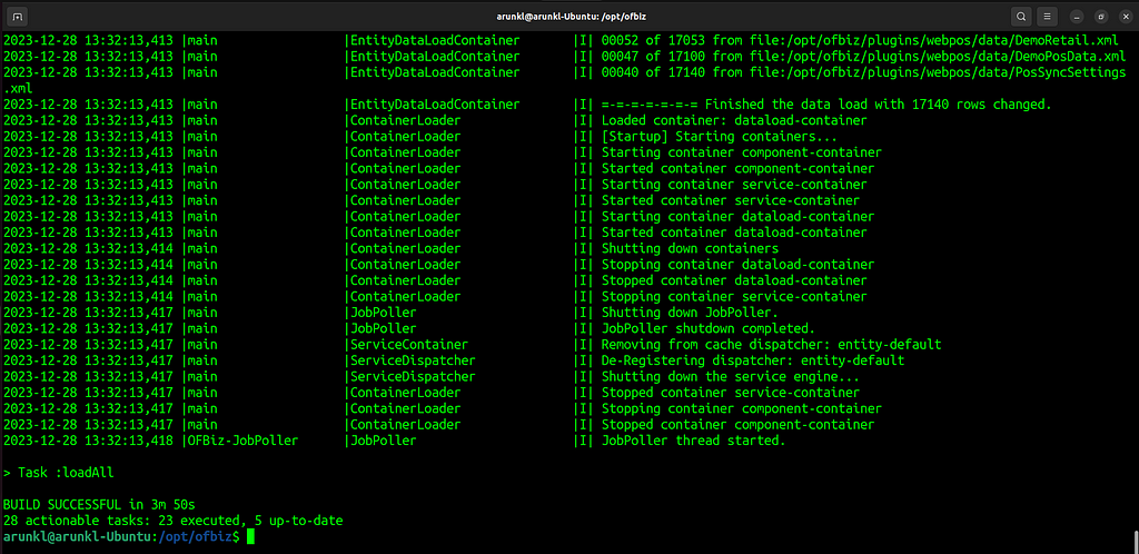 clean the existing data and load fresh OFBiz datasets finish