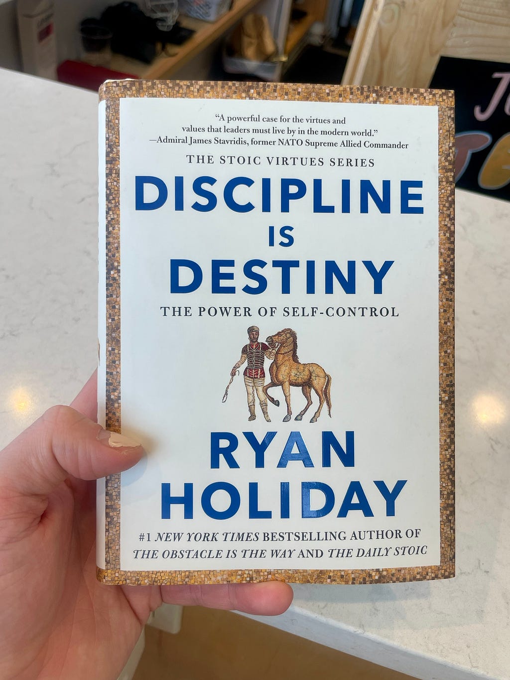 Discipline Is Destiny Book Cover in hand with a painted nail.