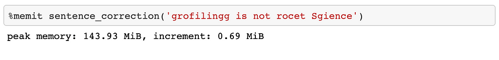 Norvig’s spelling corrector showing memory performance for a spelling correction