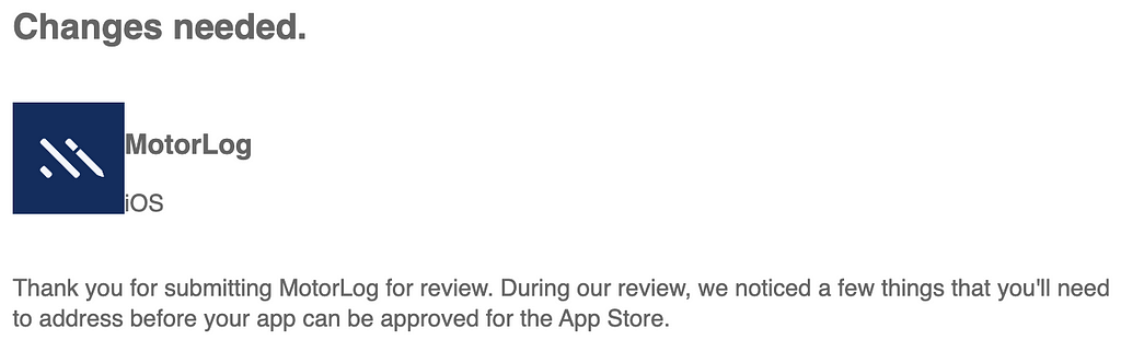 Email of rejection of AppStore