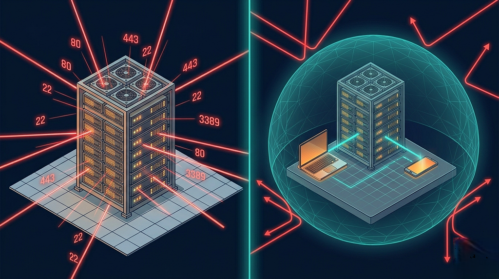Diagram showing how Tailscale's WireGuard mesh makes the VPS invisible to the public internet by routing all traffic through a private tailnet