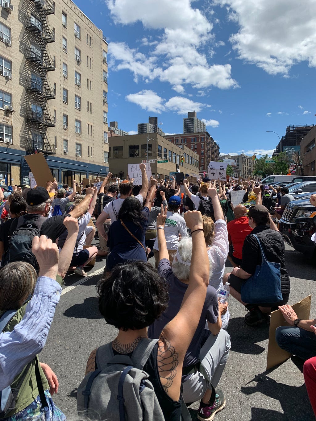 A recent protest for Black Lives Matter in New York City when protesters take the knee. Photo: Urjasi Rudra