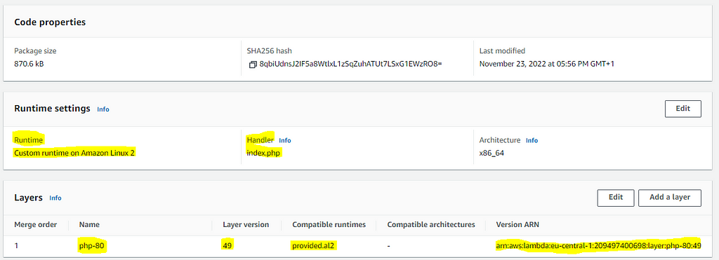 AWS Lambda function with PHP 8.0 Runtime and Layer