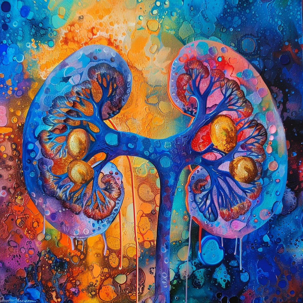 Artistic rendering of bean-shaped kidneys. Image created with MidJourney