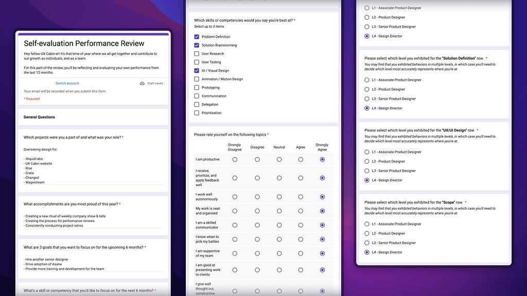 An example of the self-evaluation survey that I created using Google Forms