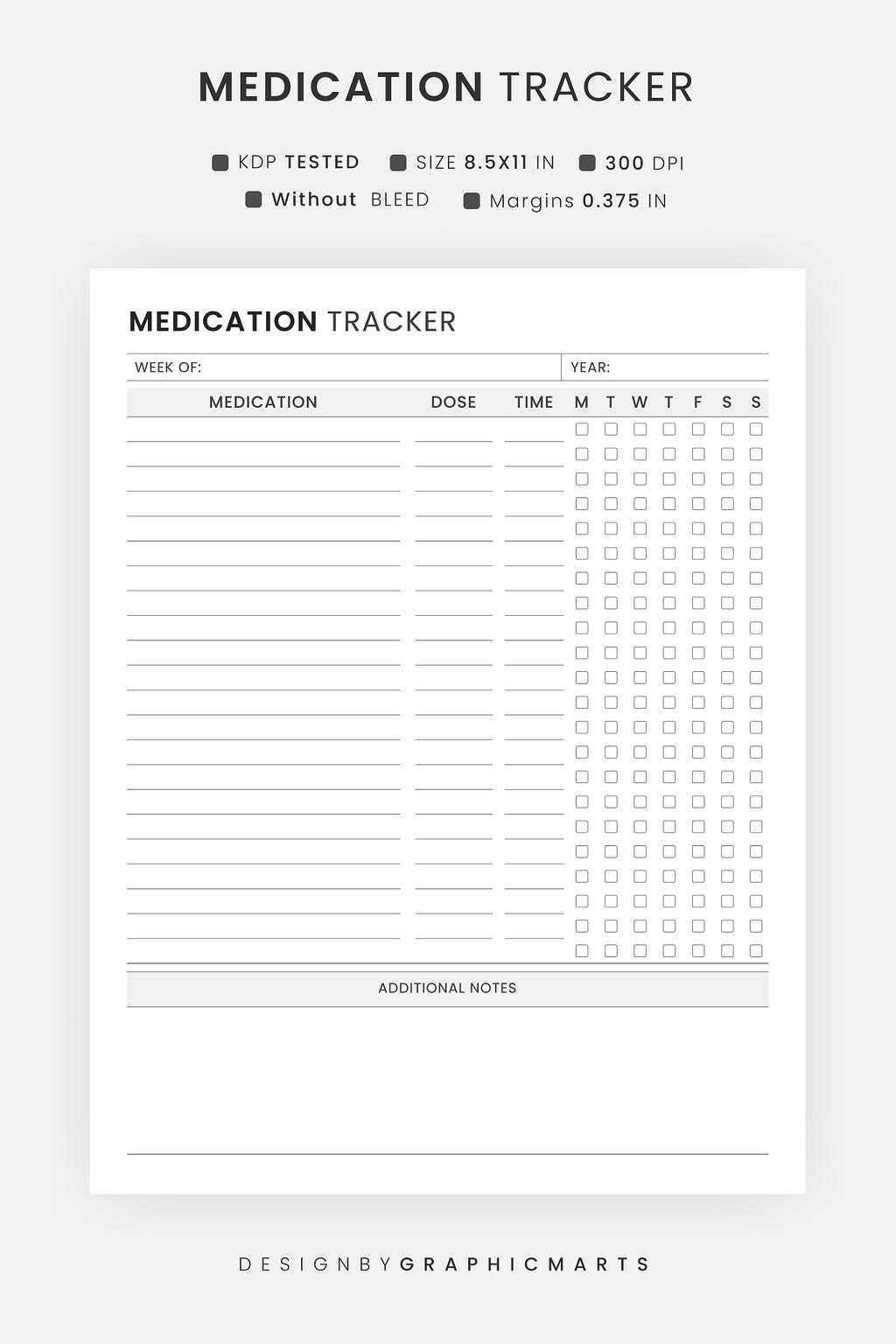Printable Weekly Medication Tracker Template. Editable Daily Medication Schedule Logbook