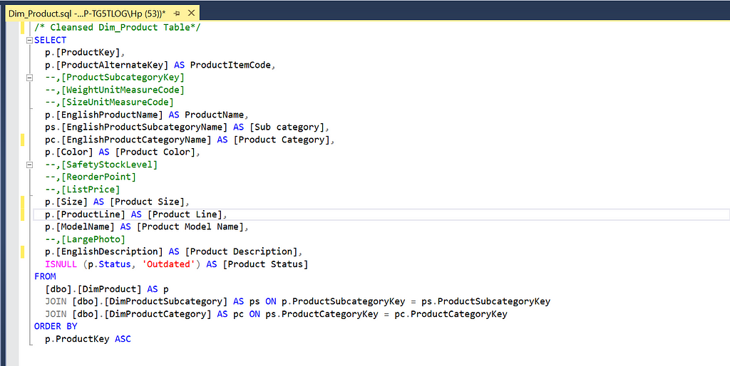 Data Cleaning and Preparation Using SQL- Product Table