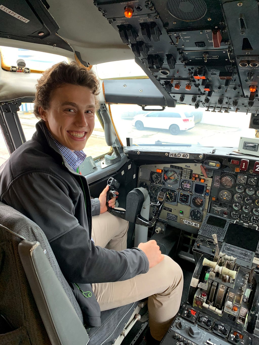 Brennan in the cockpit.