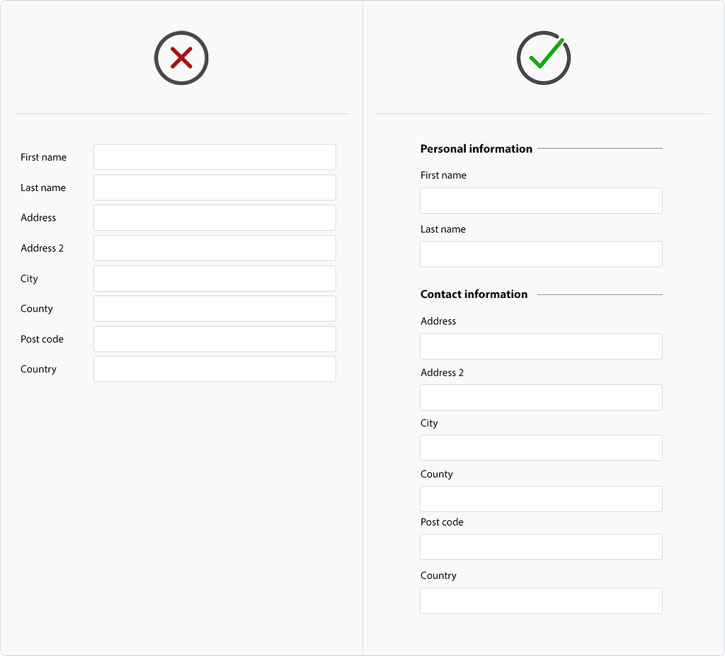 Group related fields and add a heading