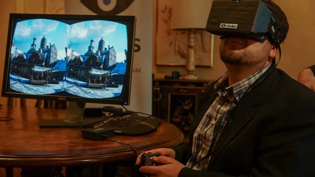 Person trying Oculus Rift in Las Vegas.