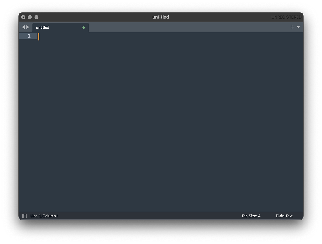 The default Sublime Text window open with an empty file on it