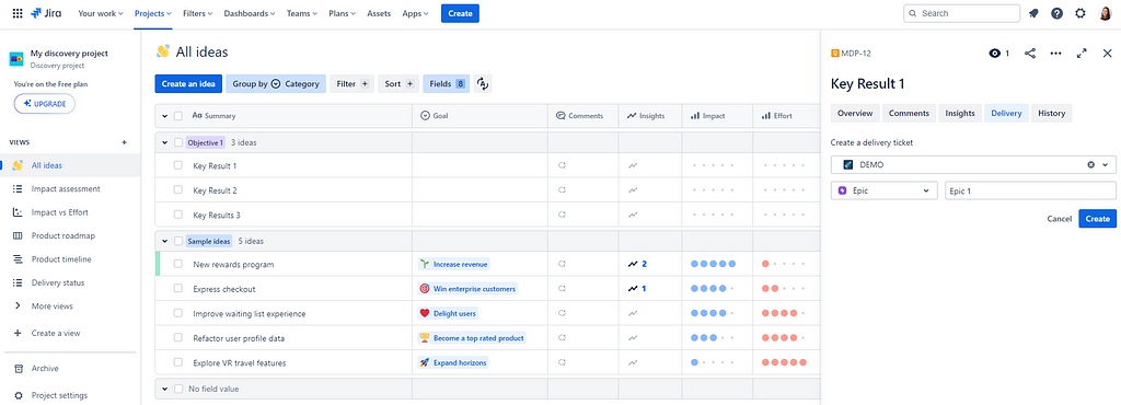 Connect Jira issues to OKRs in Jira Product Discovery