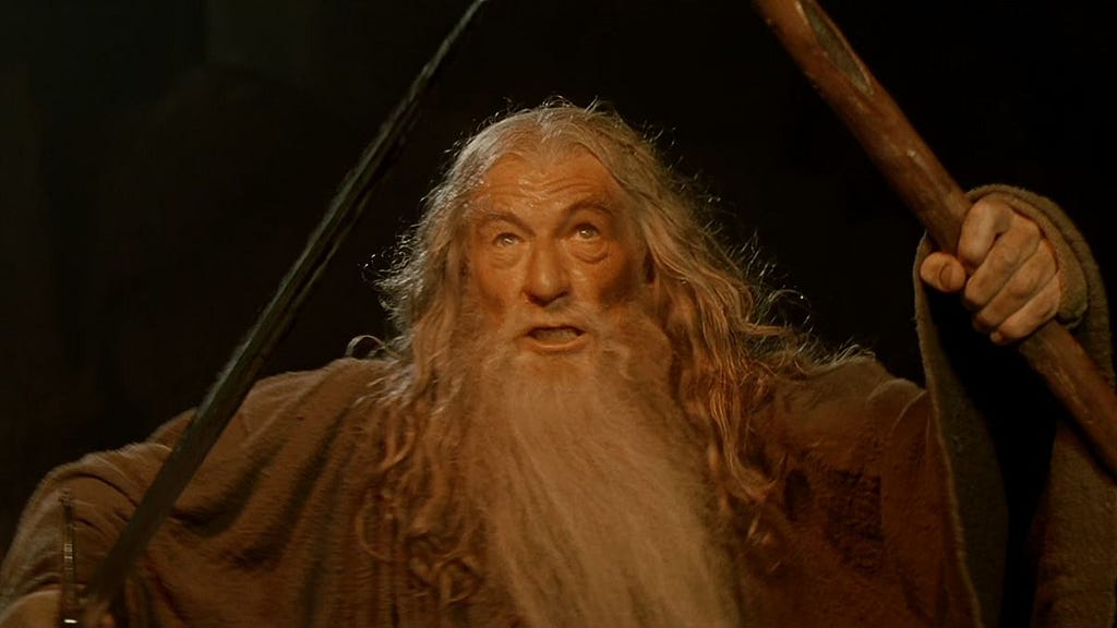 Gandalf (Lord of the Rings character) in the iconic scene