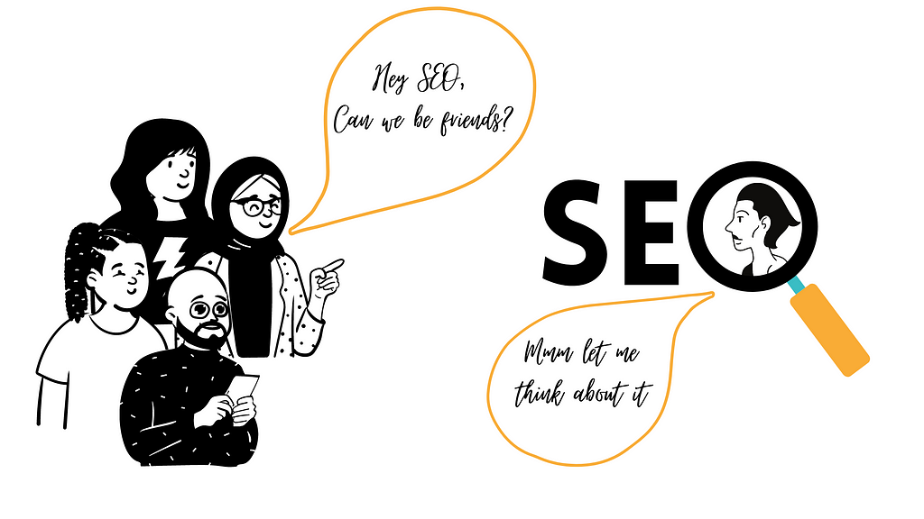 An illustration of humans and SEO