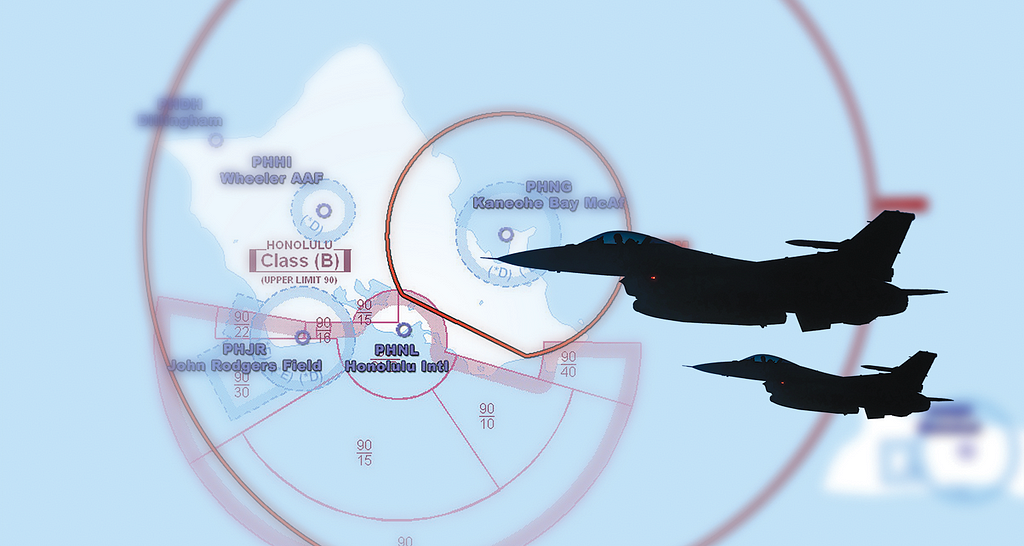 Illustration showing a TFR and F-16s.