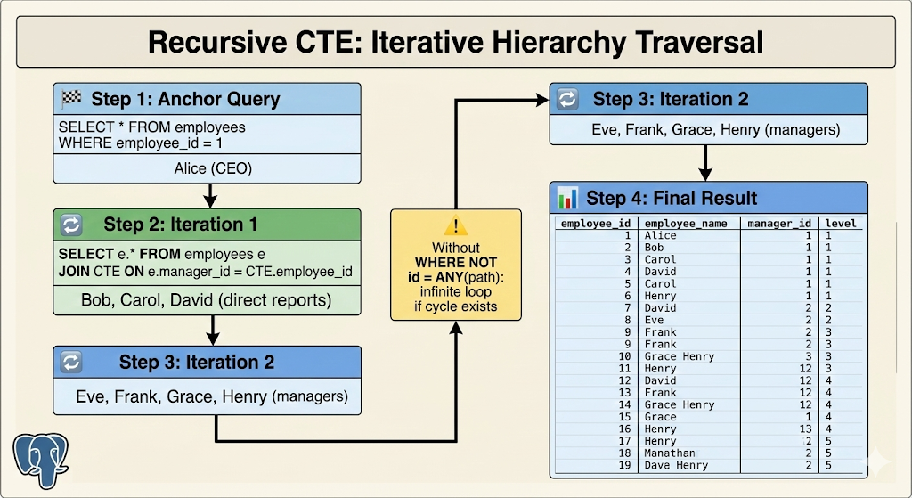 SQL Series 7: Recursive CTEs — Traversing Hierarchies and Graphs Without Infinite Loops