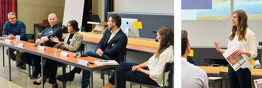 Images of people speaking on a panel