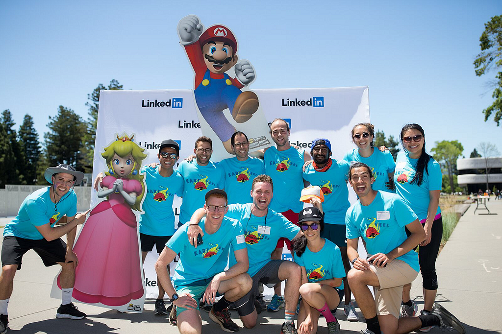 Photo of team members at LinkedIn held Kartwheel game day.