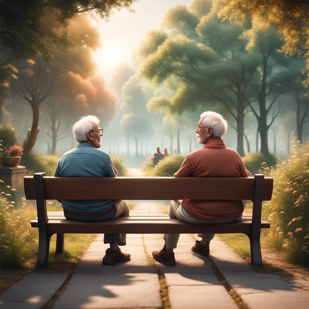 Representation: Two elderly wise men talking in the part about life.