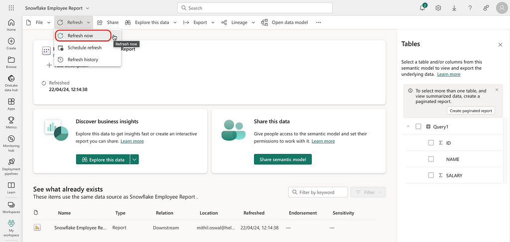 Refreshing the semantic model in Power BI Service