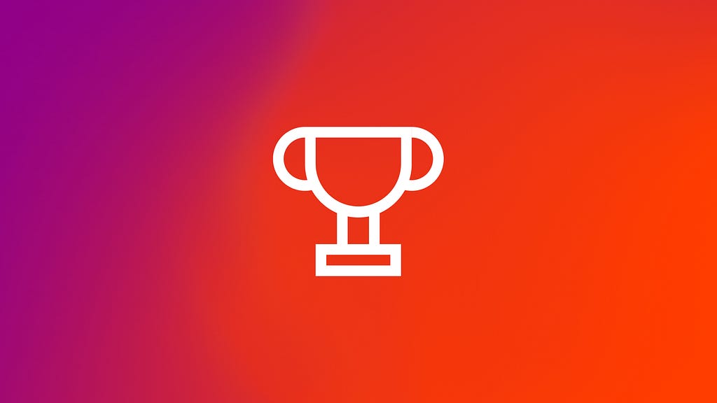 A gradient background between purple and red with a trophy icon in white in the center