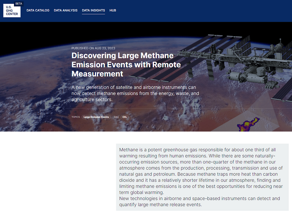 Screenshot of a data insight on the U.S. GHG Center portal