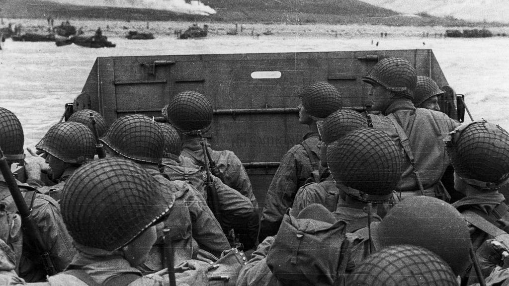 Allied Troops about to land onto the beaches of Normandy.