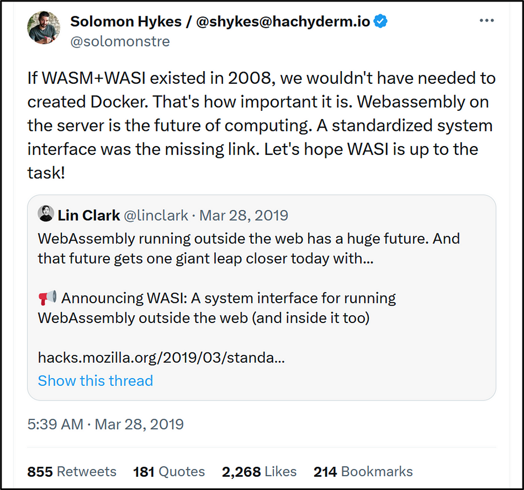 Solomon Hykes’s Tweet about WebAssembly