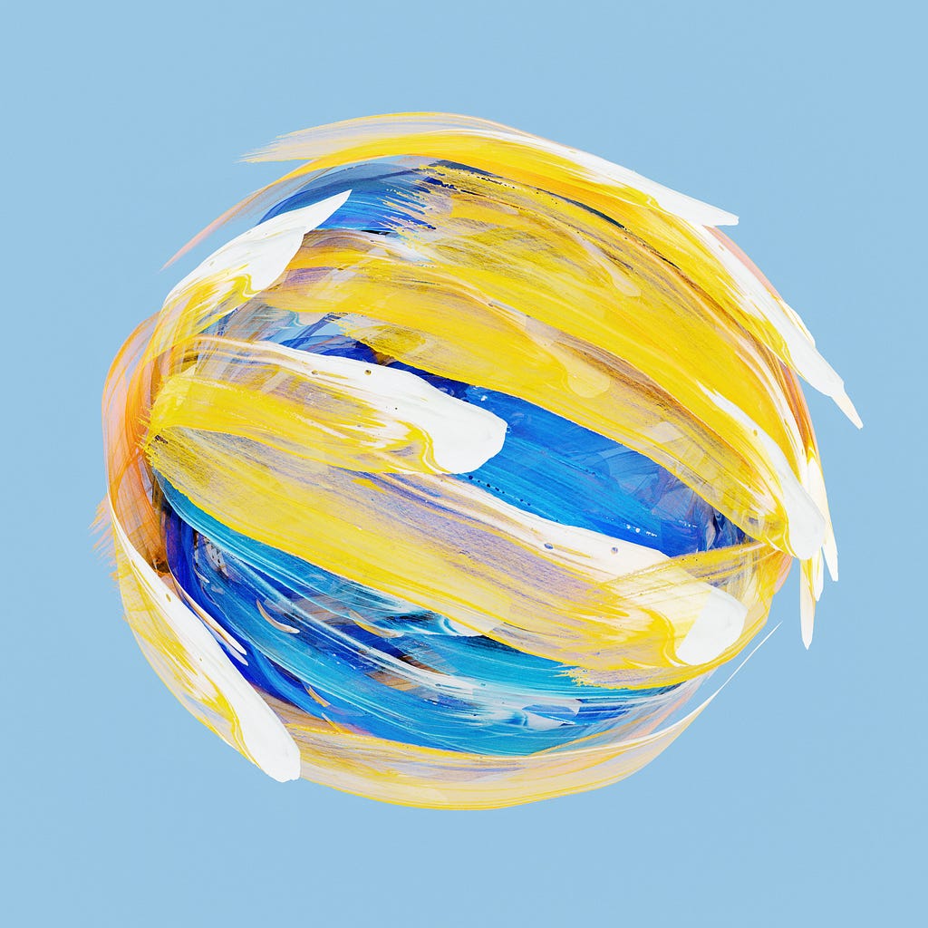 An abstract image of the earth painted in blue and yellow