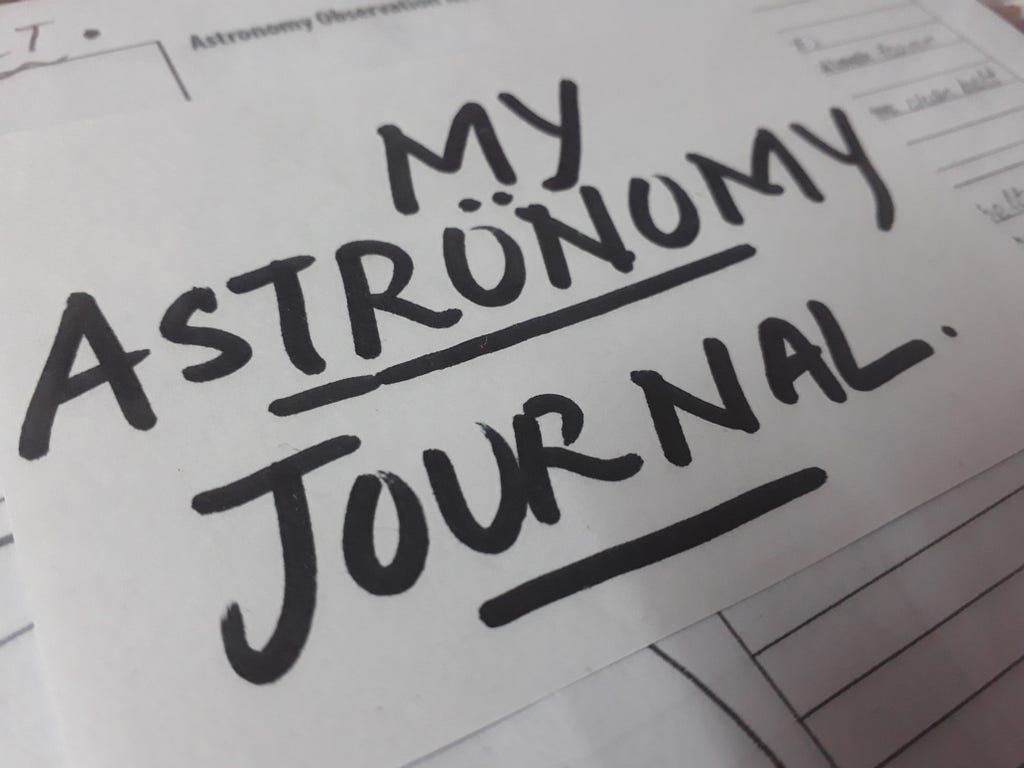 A document that reads “My astronomy Jornal”