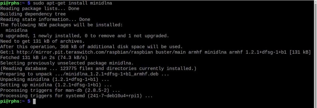 Installation of miniDLNA on the Raspberry Pi: