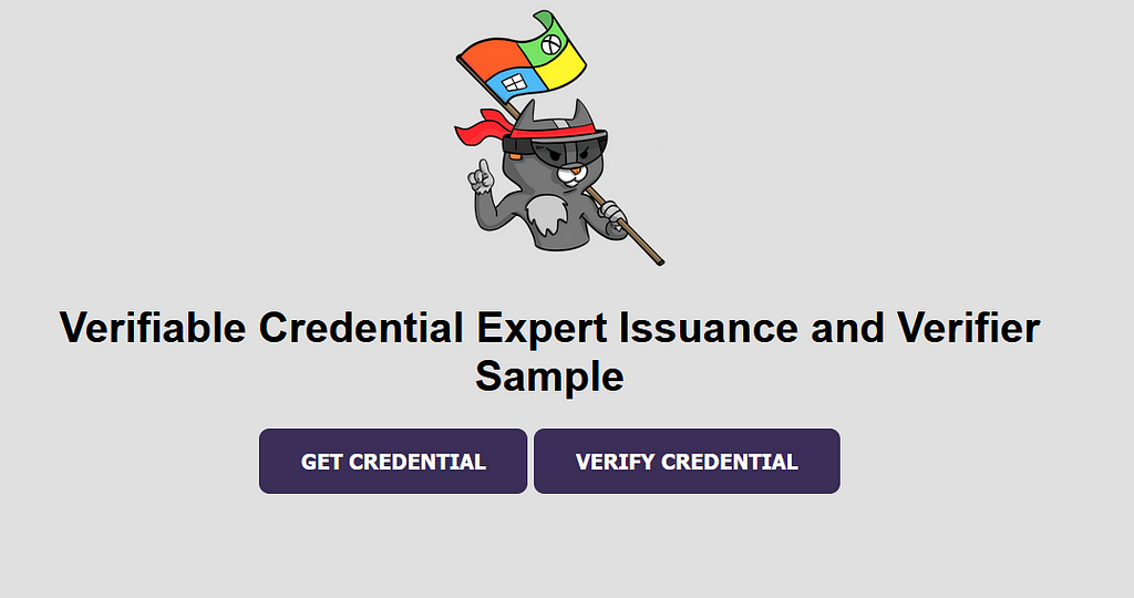 Image showing the first screen with “Get credential” and “Verify credential”