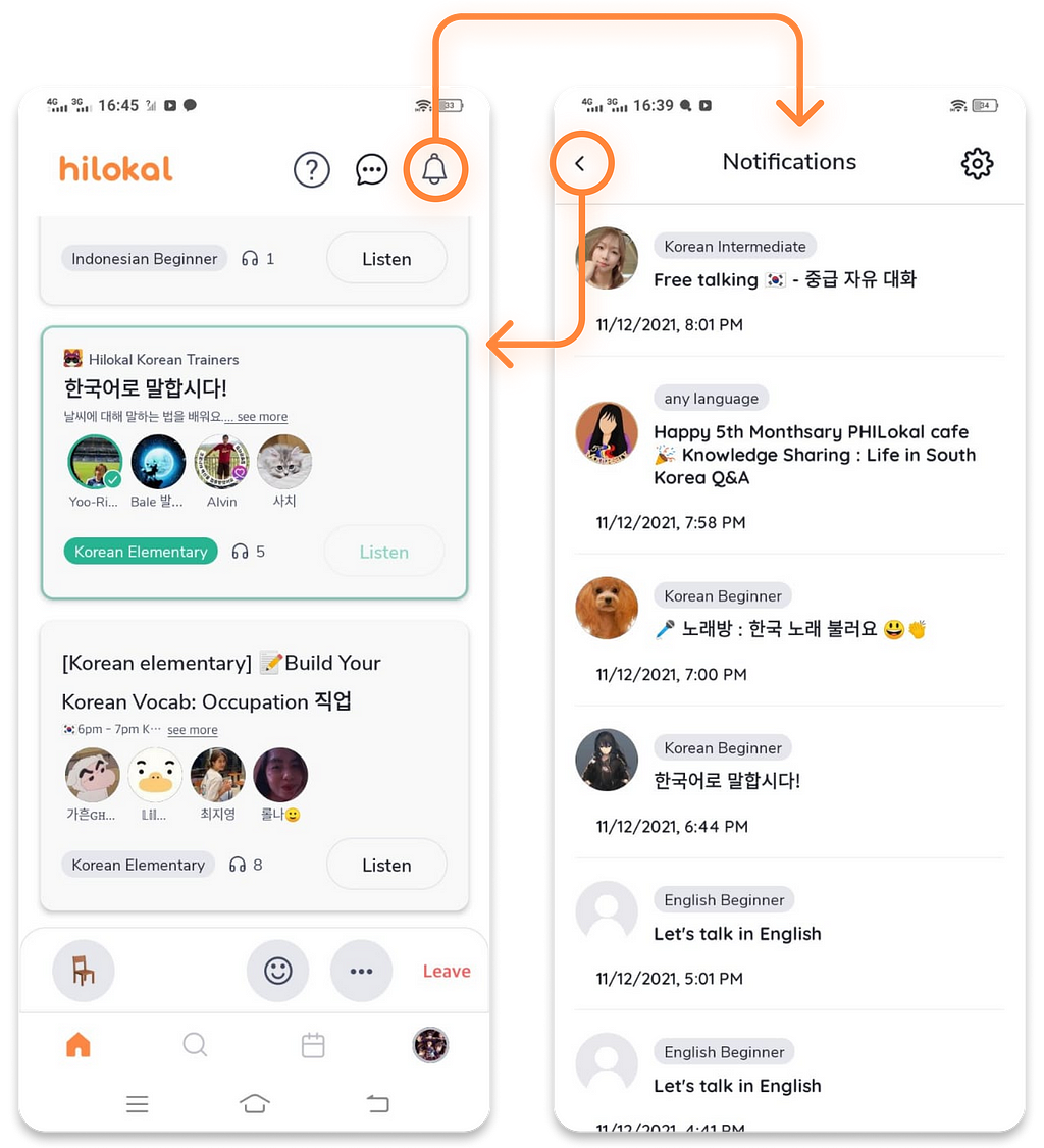 Notifications page on Hilokal app version 2.0.2
