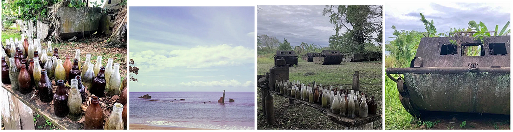 World War Two era artefacts including bottles and amphibious vehicles