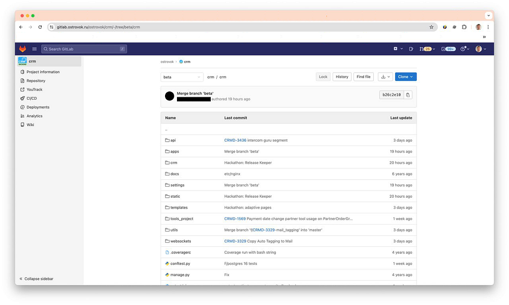 Gitlab screenshot revealing project’s structure