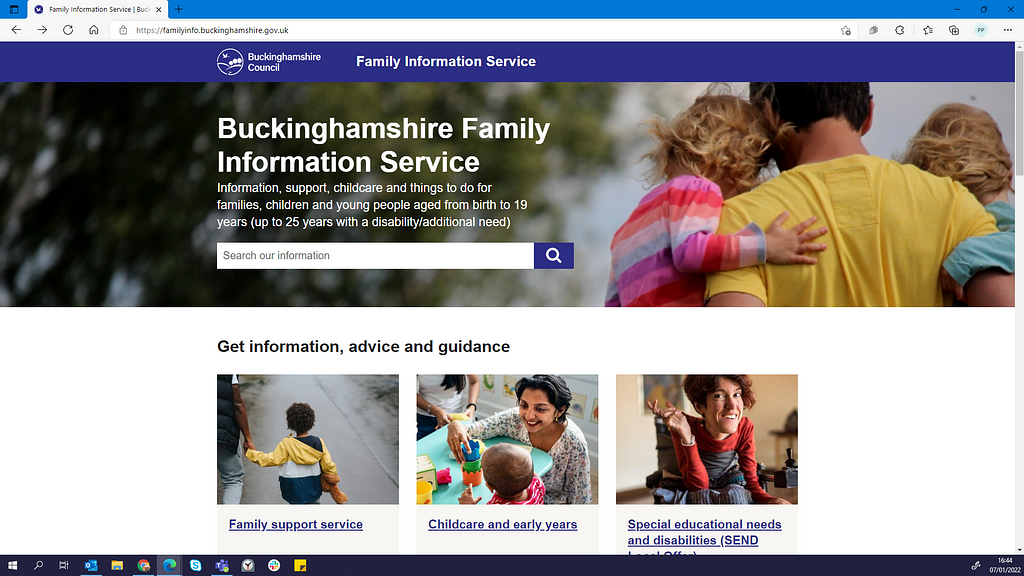 A screengrab from Buckinghamshire’s Family Information Service for illustrative purposes only