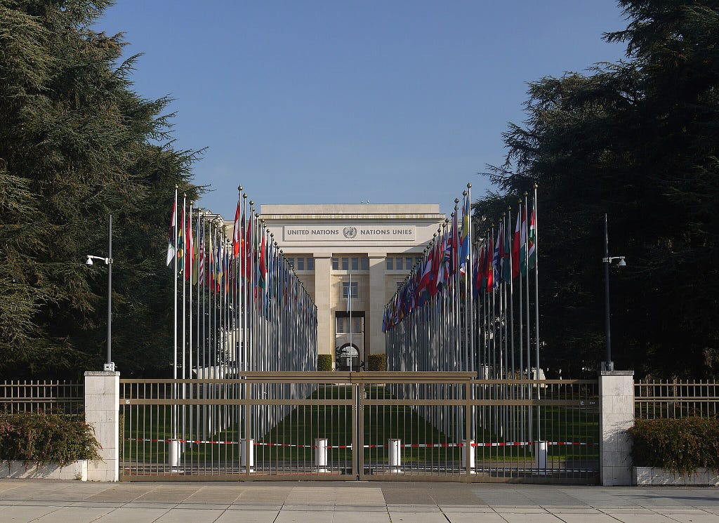 The Alley of the Flags of all member countries, UNO Geneva