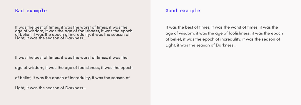 Bad example with too small and too high line spacing and good example with harmonic line spacing