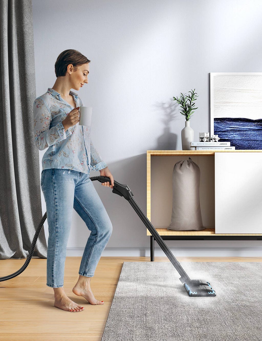 Female Doing Vaccum Cleaning in an Image