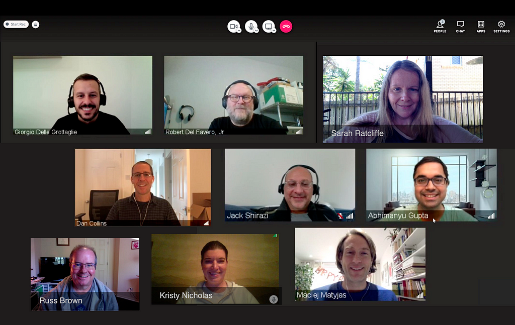 Grid view of editors in a virtual meeting