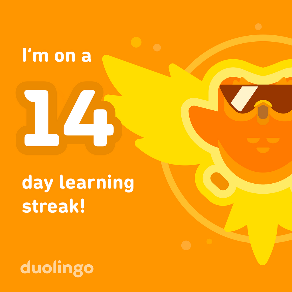 14-day streak badge from Duolingo