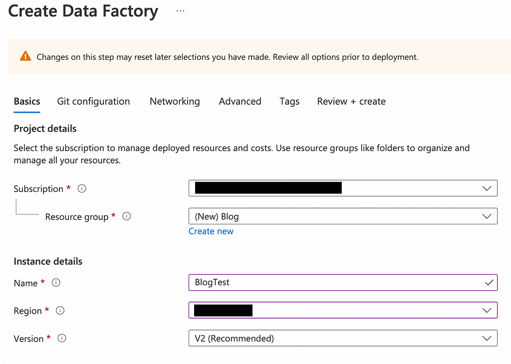 Create Data Factory Resource