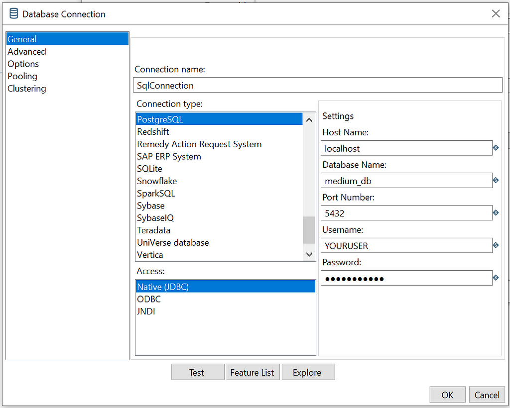 Database Output Configurations Screenshot