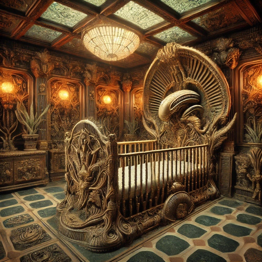 New DALL-E 3 AI Image Prompts — Baby Room Ready to Welcome a Young Alien / Portrait of a…